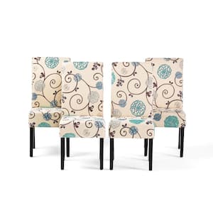 Pertica Light Beige with Blue Floral Fabric Upholstered Dining Chair (Set of 4)