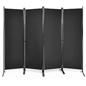 5.6 ft. Black 4-Panel Room Divider Folding Folding Fabric Privacy Screen with Steel Frame