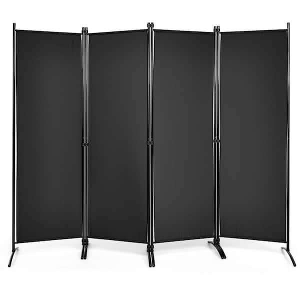 Costway 5.6 ft. Black 4-Panel Room Divider Folding Folding Fabric Privacy Screen with Steel Frame