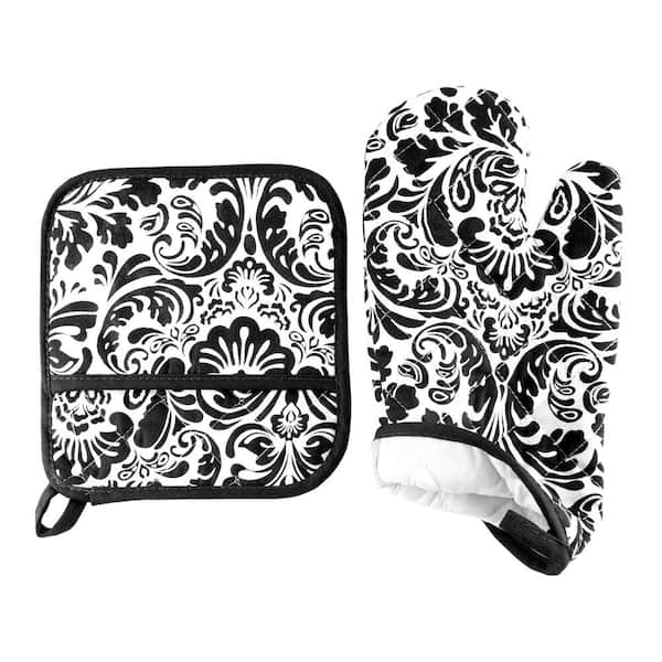 R HORSE 4Pcs Oven Mitts Pot Holders Set for Kitchen, Cotton Lining Heat  Resistant Oven Gloves Black Kitchen Mittens Hot Pads Pot Holder with Pocket  