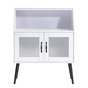 2-Shelf Wood Kitchen Buffet Sideboard Storage Cabinet with Glass Door, White