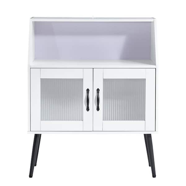 Tileon 2-Shelf Wood Kitchen Buffet Sideboard Storage Cabinet with Glass Door, White
