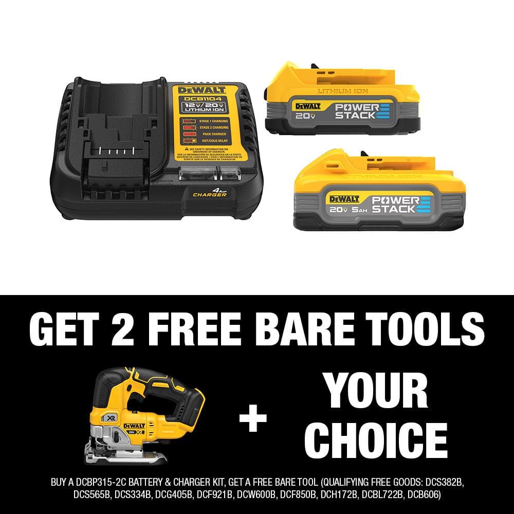 DEWALT 20-Volt MAX XR Lithium-Ion Cordless Brushless Jigsaw with Powerstack 5.0 Ah and 1.7 Ah Batteries and Charger -  DCS334BWP315-2C