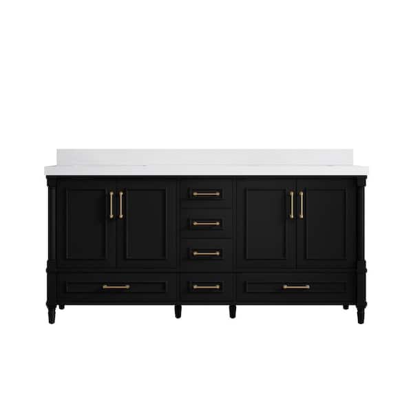 Willow Collections Hudson 72 in. W x 22 in. D x 36 in. H Double Sink Bath Vanity in Black with 2 in. White Quartz Top