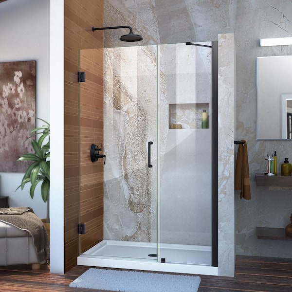 DreamLine Unidoor 42 to 43 in. x 72 in. Frameless Hinged Shower Door in Matte Black