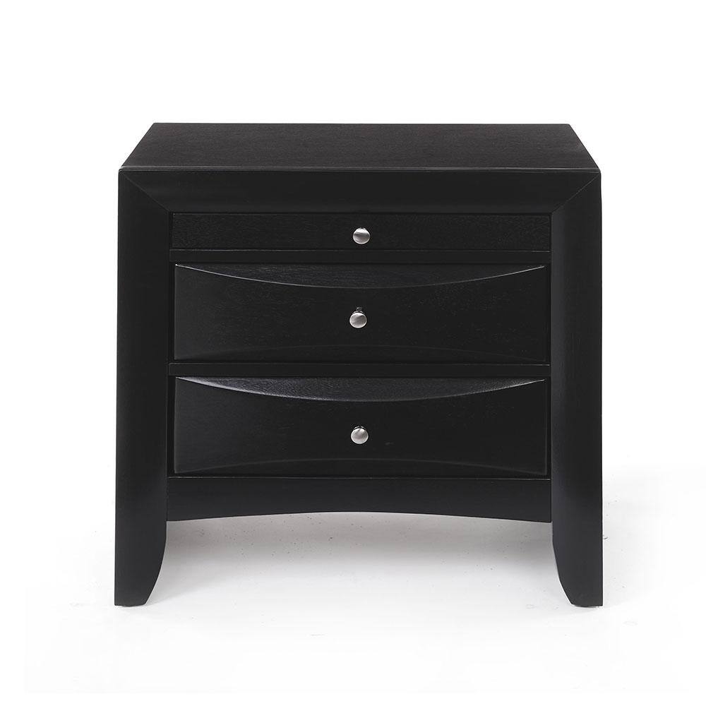 Ireland Contemporary Black Wood Nightstand with Pull-Out Tray