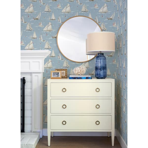 Leeward Light Blue Sailboat Matte Paper Pre-Pasted Wallpaper