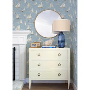 Leeward Light Blue Sailboat Matte Paper Pre-Pasted Wallpaper Sample