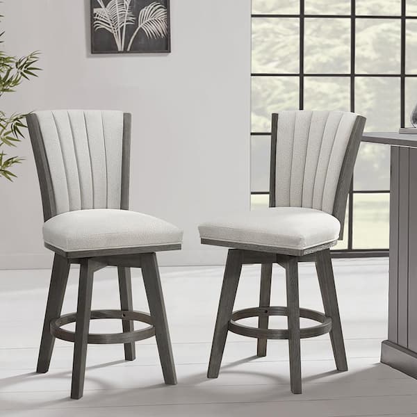 Laetitia 40 in. H Gray Finish Wood Frame Swivel Counter Height Chair in Beige Velvet Seat (Set of 2)