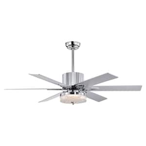 52 in. Indoor Chrome Modern LED Ceiling Fan with Remote Control, Reversible 6 Blades and Reversible Motor