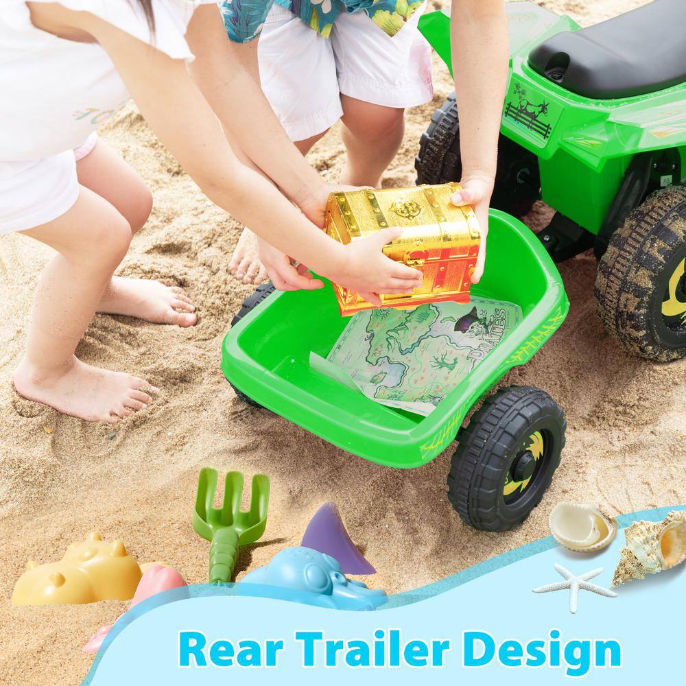 Green 6V Kids Electric Quad ATV with Trailer