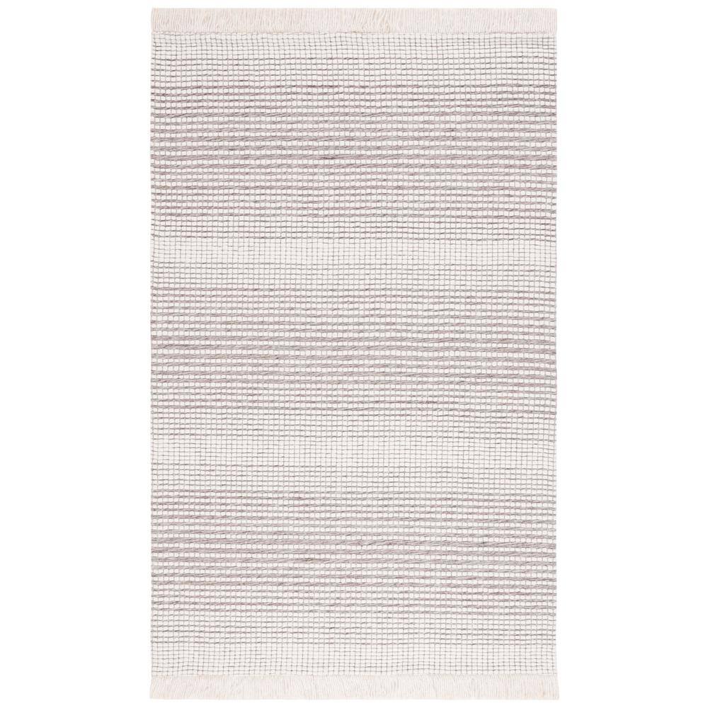 Ivory and Dark Brown Wool Flat Woven Rug