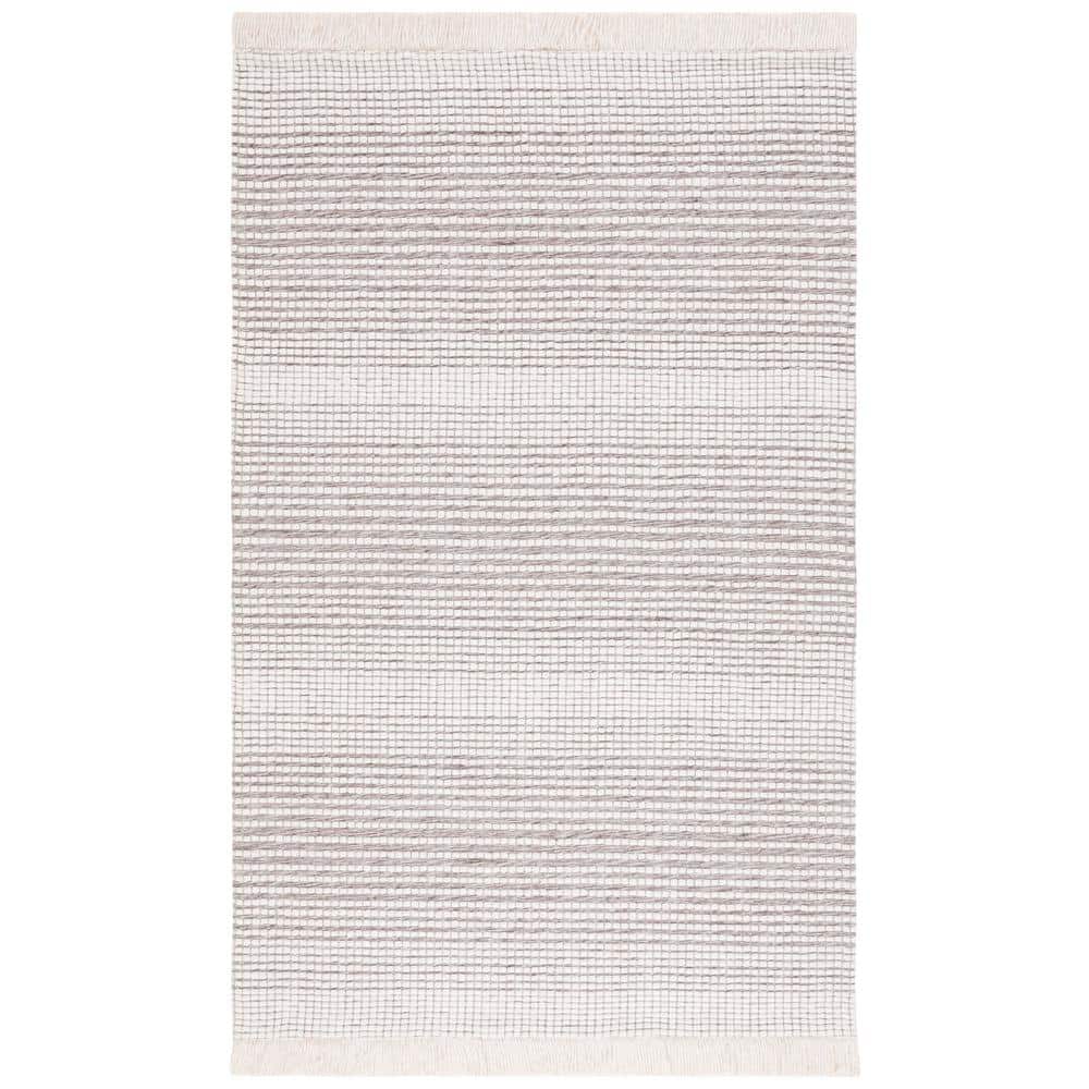 Ivory and Dark Brown 6' x 9' Wool Flat Woven Rug
