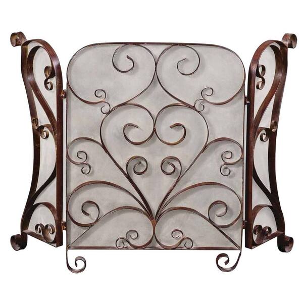 Home Decorators Collection 33-1/4 in. H x 49-6/8 in. W Brown Fireplace Screen