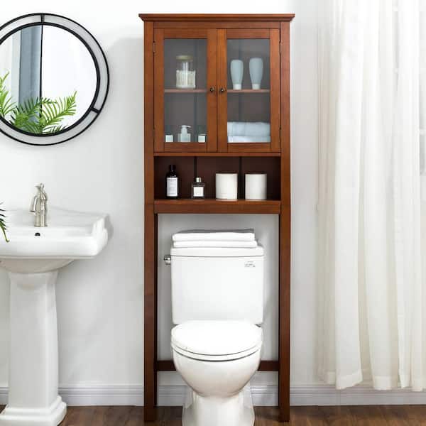 Glitzhome 68.25 in. H Mahogany Brown Cabinet