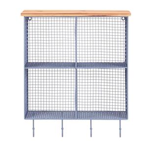 23 in. H x 19 in. W x 6 in. D Steel Blue Metal Wall-Mount Storage Shelf with 4 Hooks and Cubbies