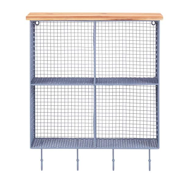 Photo 1 of 23 in. H x 19 in. W x 6 in. D Steel Blue Metal Wall-Mount Storage Shelf with 4 Hooks and Cubbies