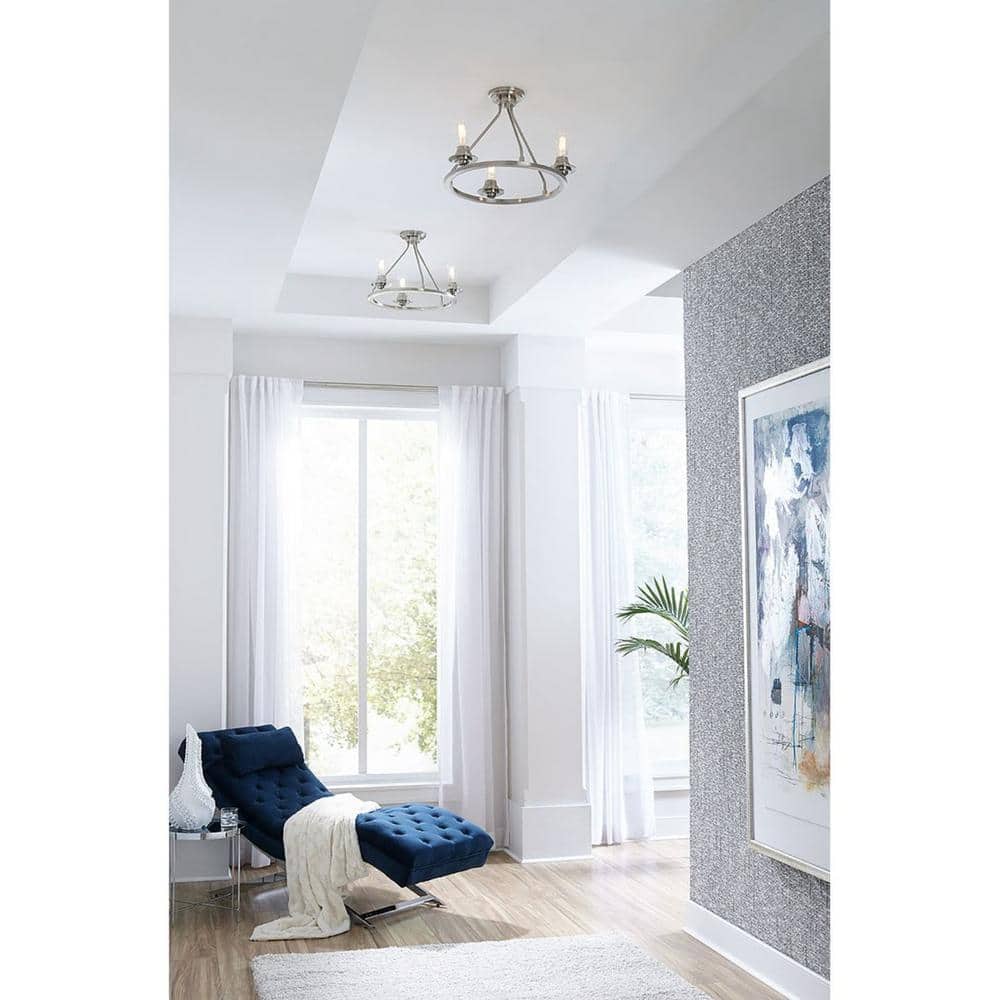 Brushed Nickel 3-Light Semi-Flush Mount with Glass Shades
