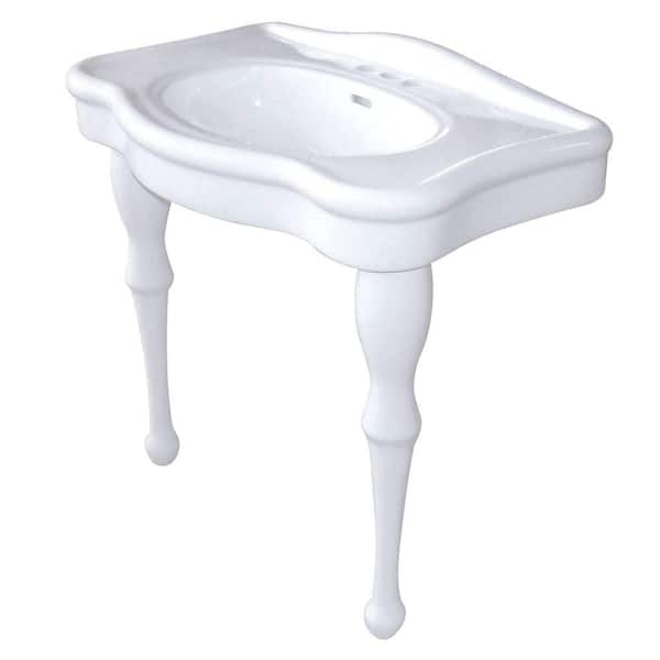 Kingston Brass Console Table and Pedestal Legs Combo with 4 in. Centers in White
