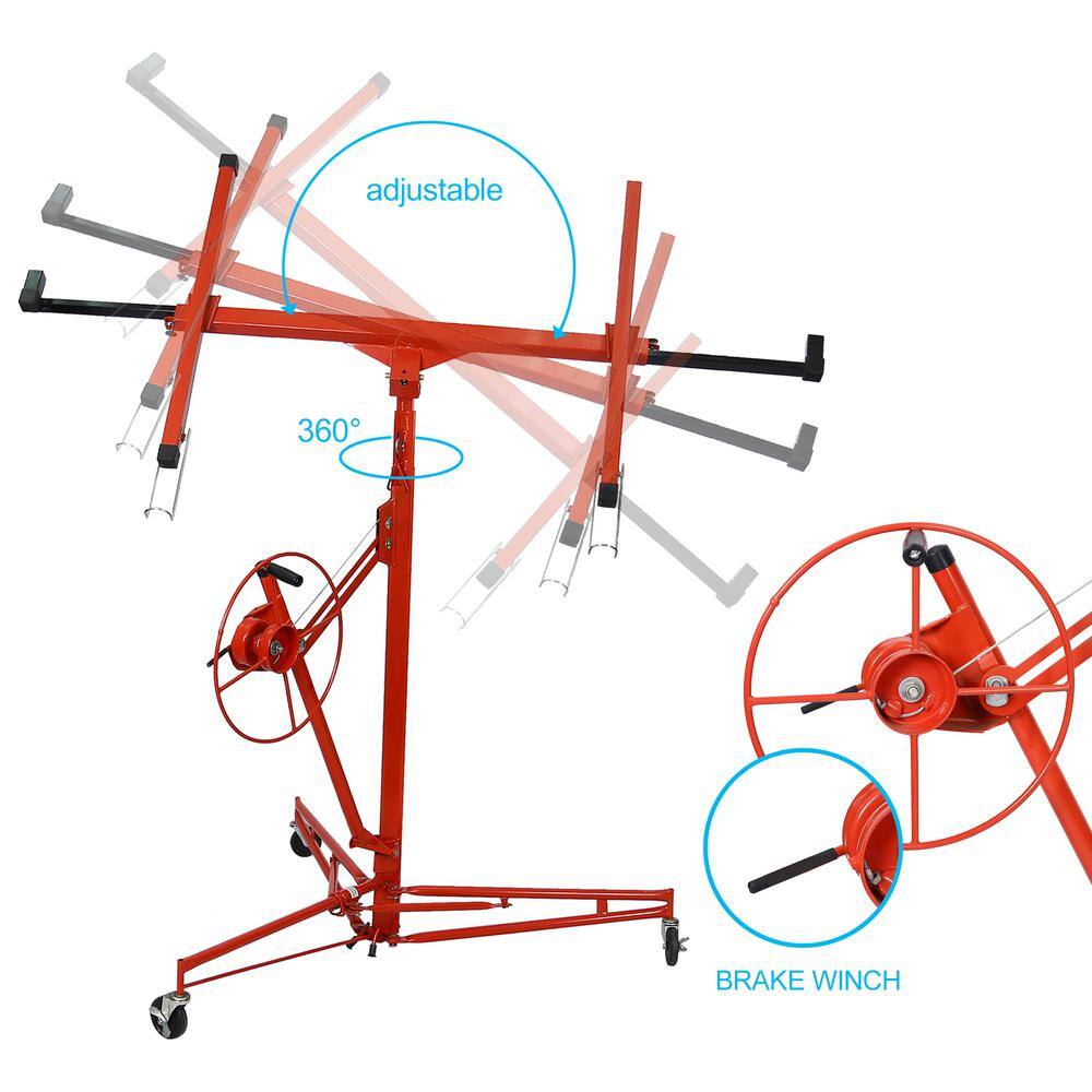 16 ft Red Steel Drywall Panel Hoist with Caster Wheels