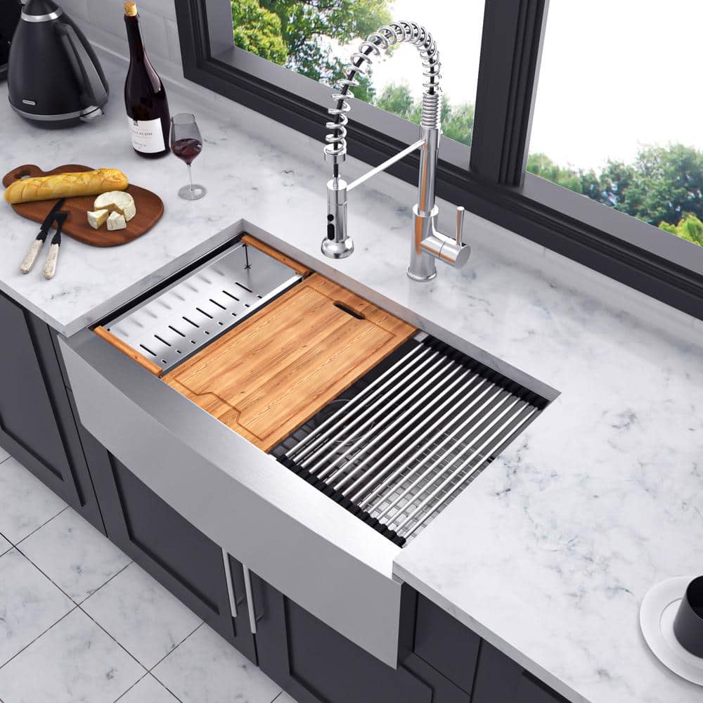 36'' Brushed Nickel Stainless Steel Farmhouse Workstation Sink