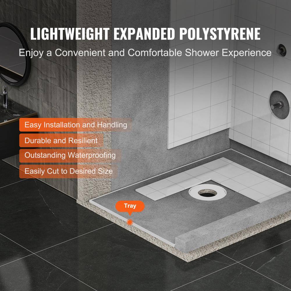 Gray Rectangular 72'' x 48'' Waterproof Shower Base with Drain