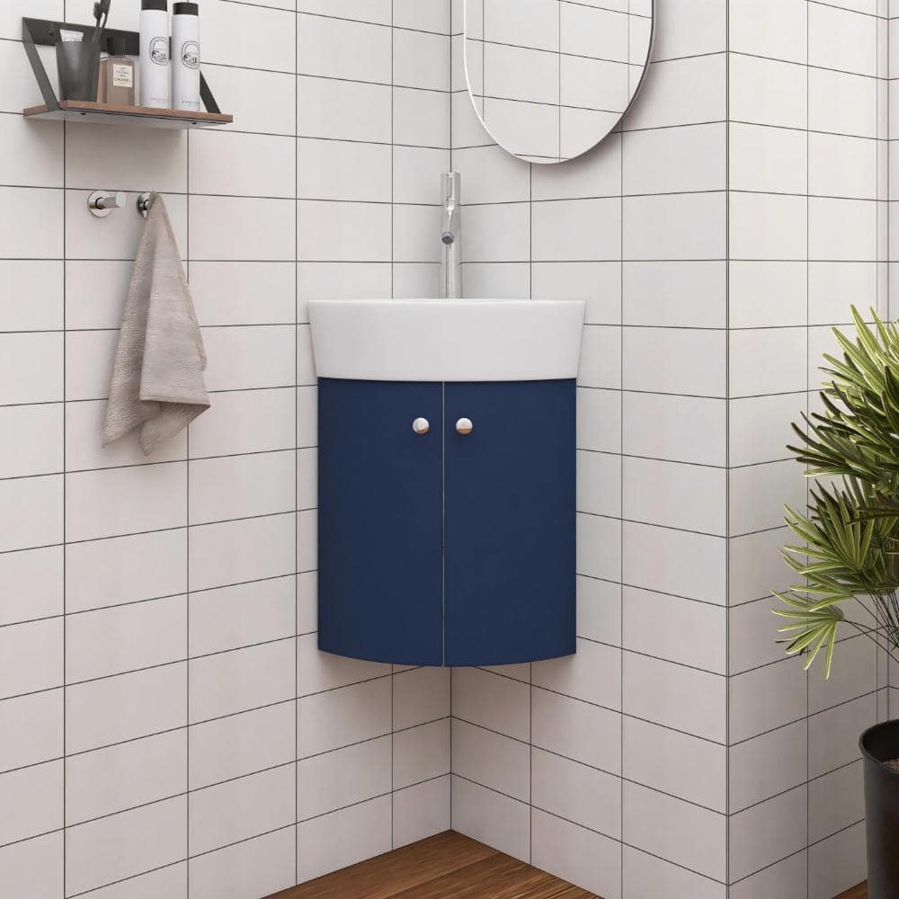 12.8 in. W x 12.8 in. D x 22.8 in. H Single Floating Navy Blue Bath Vanity with White Ceramic Top Assembled price history on PriceWatchPro