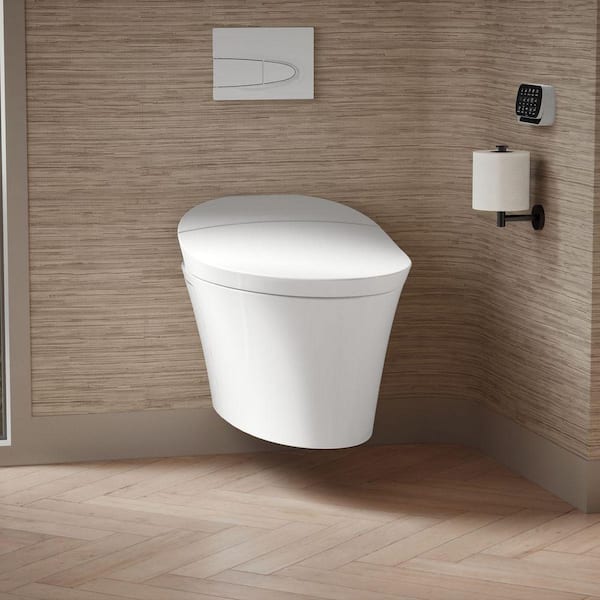 Veil 1-Piece 0.8 or 1.6 GPF Dual Flush Elongated Wall-Hung Toilet in White, Components Included