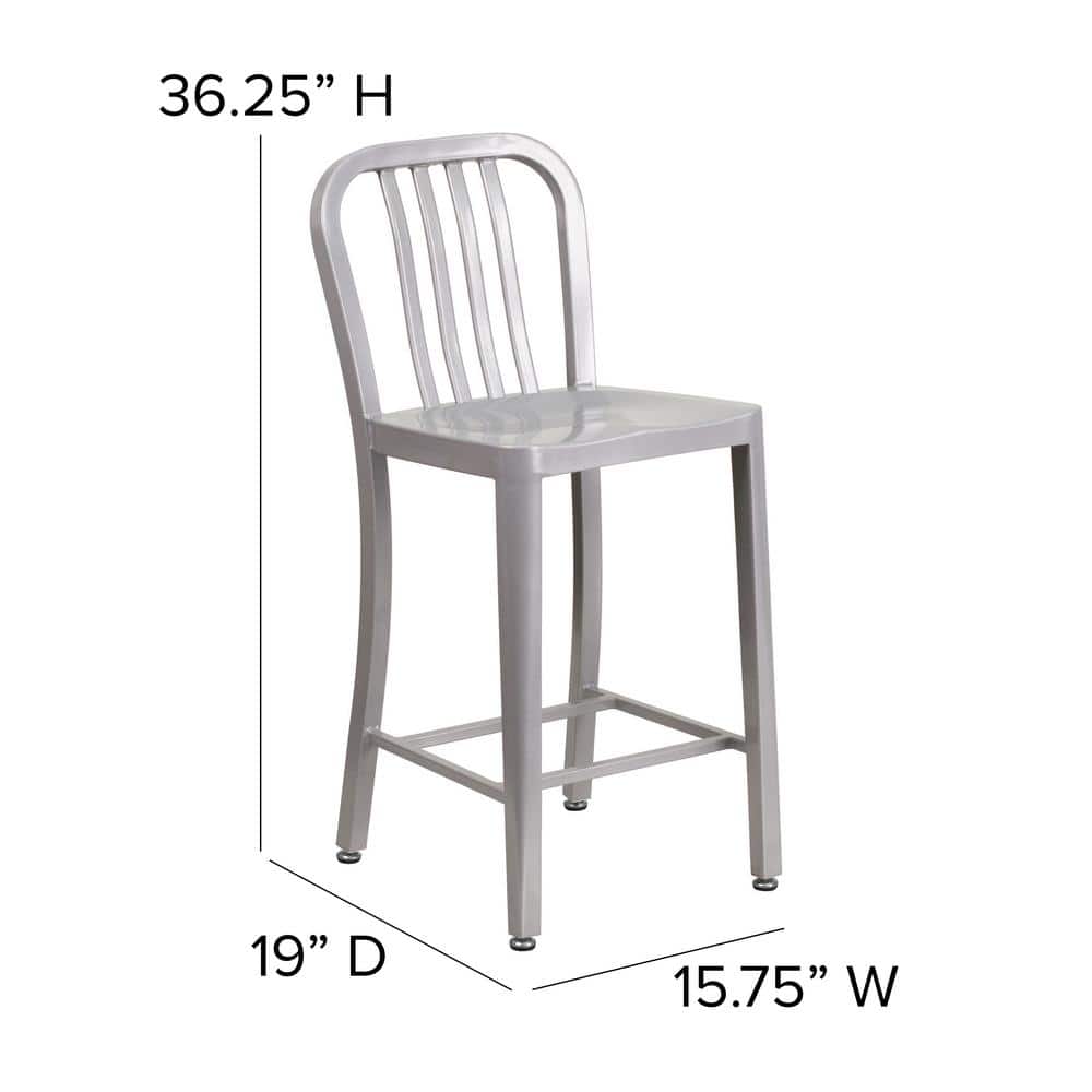 Silver 24" Metal Counter Height Stool with Vertical Slat Back