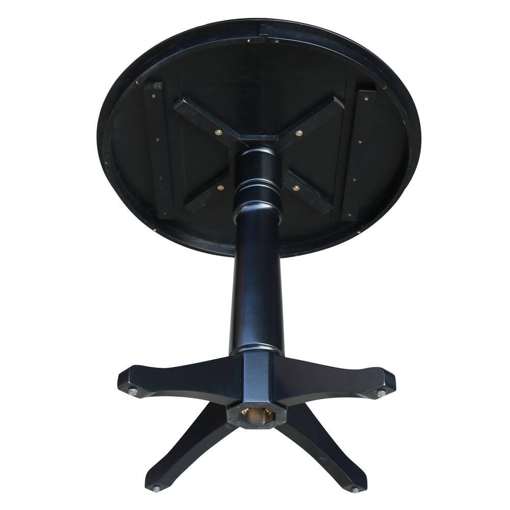 Black Solid Wood Round Pedestal Table with Two Stools