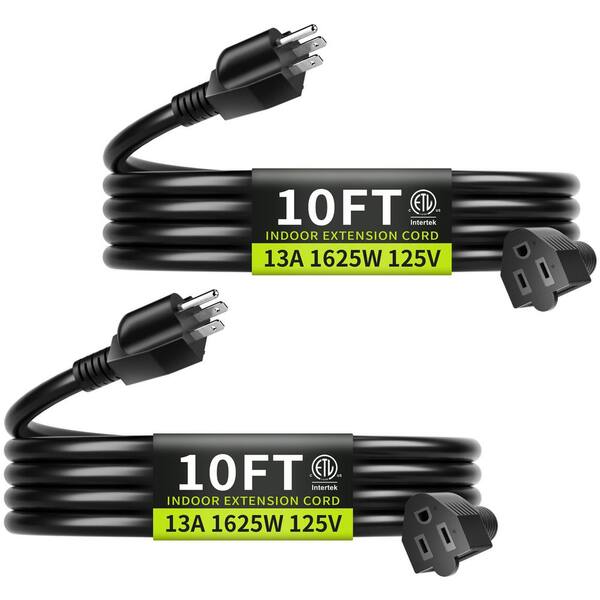 3 ft. 16/3 13A 125V 1625W Indoor Extension Cord 2 Pack Black Flexible 3 ...