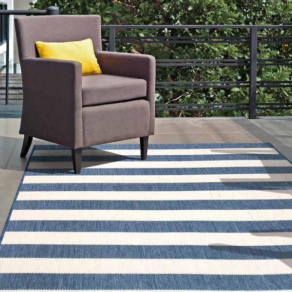 Alexis Striped Blue Doormat 3 ft. x 5 ft. Indoor/Outdoor Area Rug