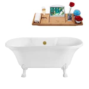 60 in. Acrylic Clawfoot Non-Whirlpool Bathtub in Glossy White With Glossy White Clawfeet And Brushed Gold Drain