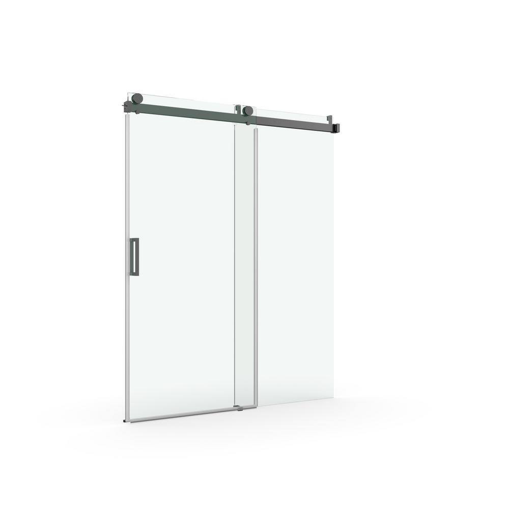 72 in. W x 76 in. H Sliding Frameless Shower Door in Matte Black Finish wit