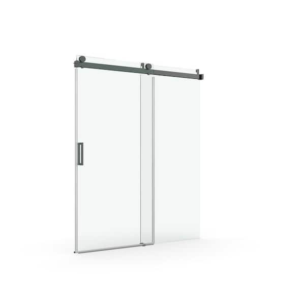 Aoibox 72 in. W x 76 in. H Sliding Frameless Shower Door in Matte Black Finish with Thick Tampered Glass