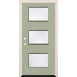 36 in. x 80 in. Right-Hand/Inswing 3-Lite Clear Glass Cypress Painted Fiberglass Prehung Front Door w/6-9/16 in. Frame