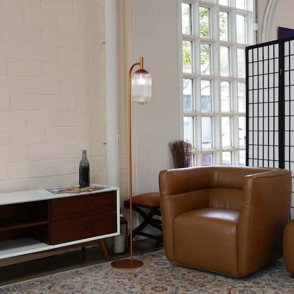 59 in. Bronze Classic 1-Light Arc Floor Lamp for Living Room with Clear Glass Cylinder Shade, E26 Bulb Not Included