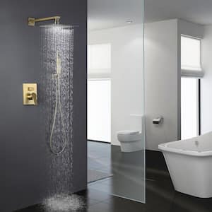 Single-Handle 2-Spray Patterns Wall Mount Shower Faucet 1.8 GPM with High Pressure in Brushed Gold (Valve Included)