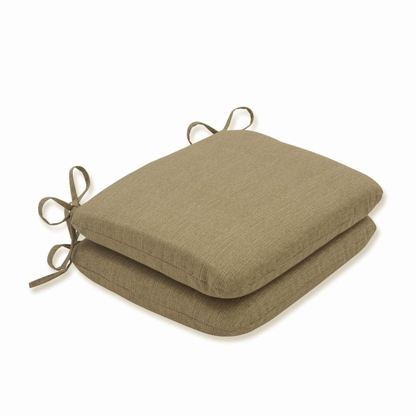 Pillow Perfect Solid 18.5 in. x 15.5 in. Outdoor Dining Chair Cushion in Tan (Set of 2)