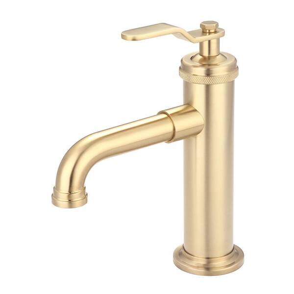 Single Hole Single Handle Streamlined Cylindrical Bathroom Faucet with Pop-Up Drain in Satin Gold PVD