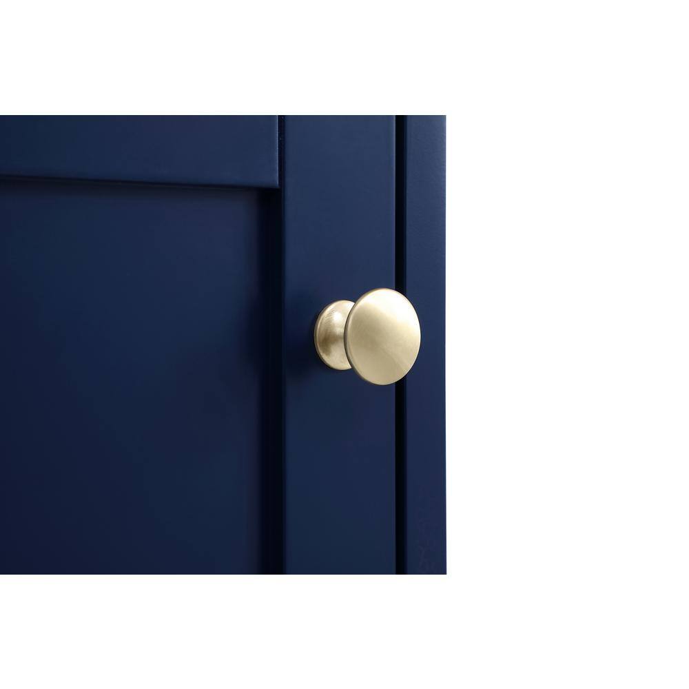 Blue Steel and Wood Single Bathroom Vanity with Gold Knobs