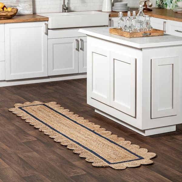 Tera Petals Braided Jute Blue 2 ft. x 8 ft. Farmhouse Runner Rug