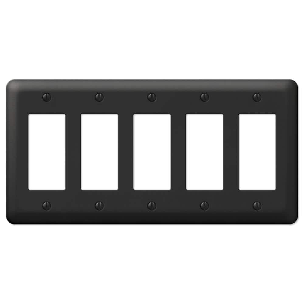 Black Steel 5-Gang Rocker Wall Plate