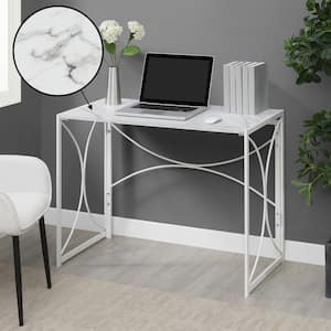 Nova 39.5 in. Rectangle White Faux Marble/White Engineered Wood Desk with Folding Legs