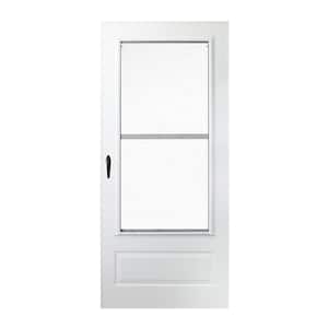 300 Series 32 in. x 80 in. White Universal 3/4 Light Mid-View Aluminum Storm Door with Black Handle Set