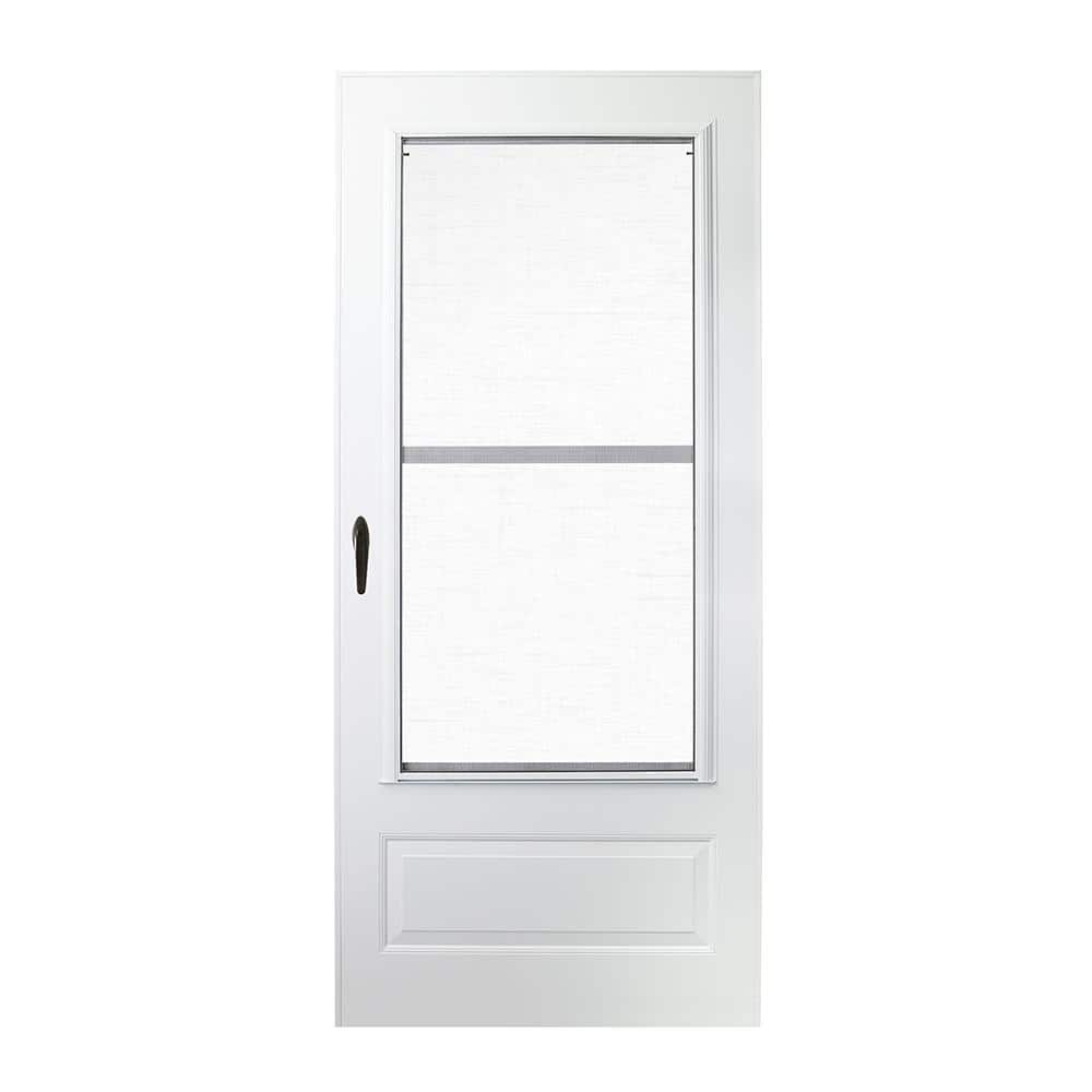 Andersen 300 Series 36 in. x 80 in. White Universal 3/4 Light Mid-View Aluminum Storm Door with Black Handleset -  95951