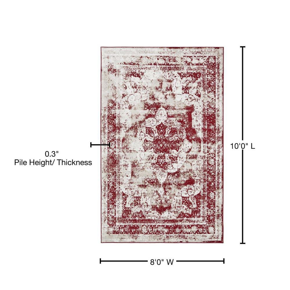 Burgundy and Tan Low Pile Synthetic Area Rug