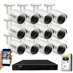 16-Channel 5MP 4TB NVR Security Camera System w/ 12 Wired Bullet Cameras 2.8 mm Fixed Lens Built-In Mic Human Detection