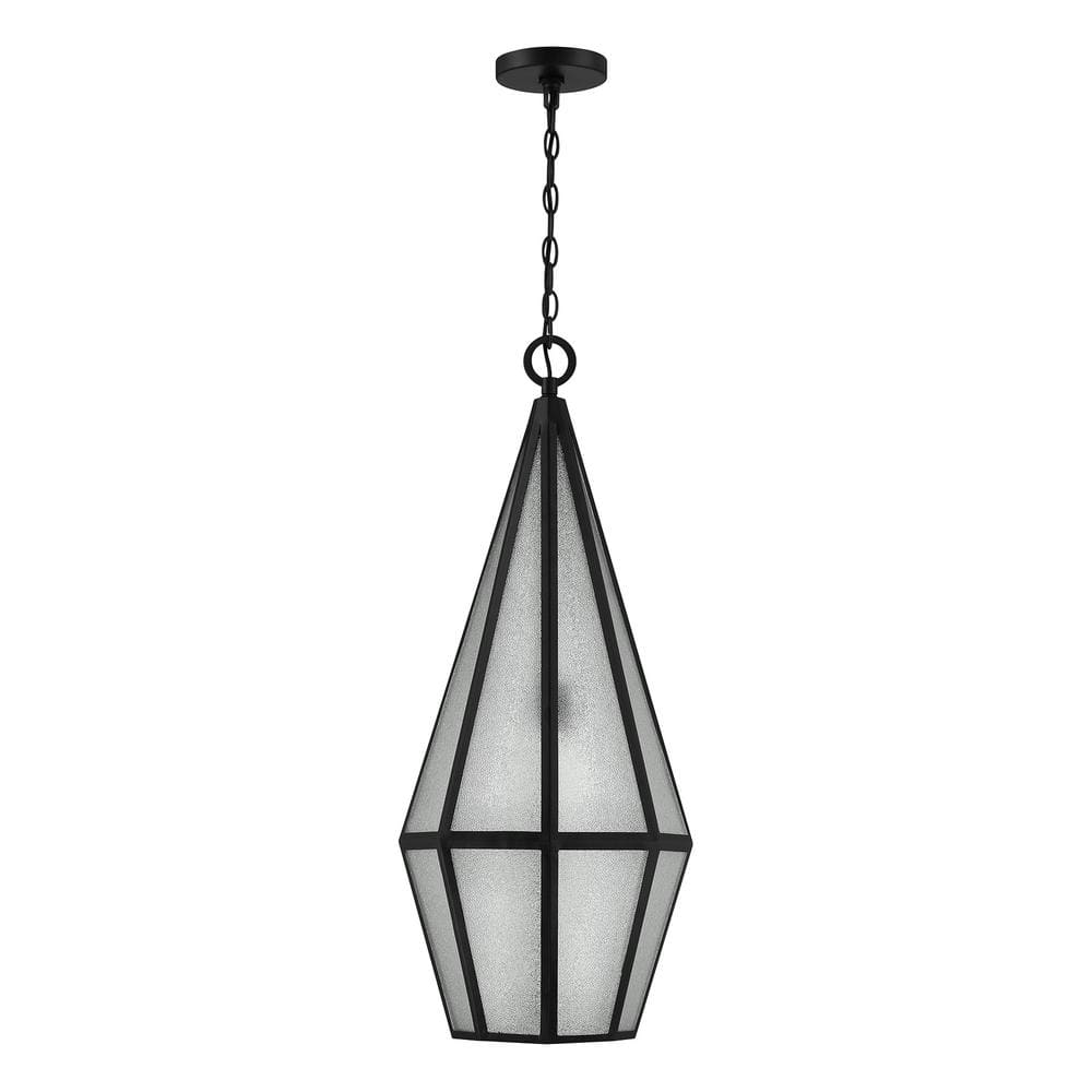 Matte Black Art Glass 1-Light Outdoor Hanging Lantern