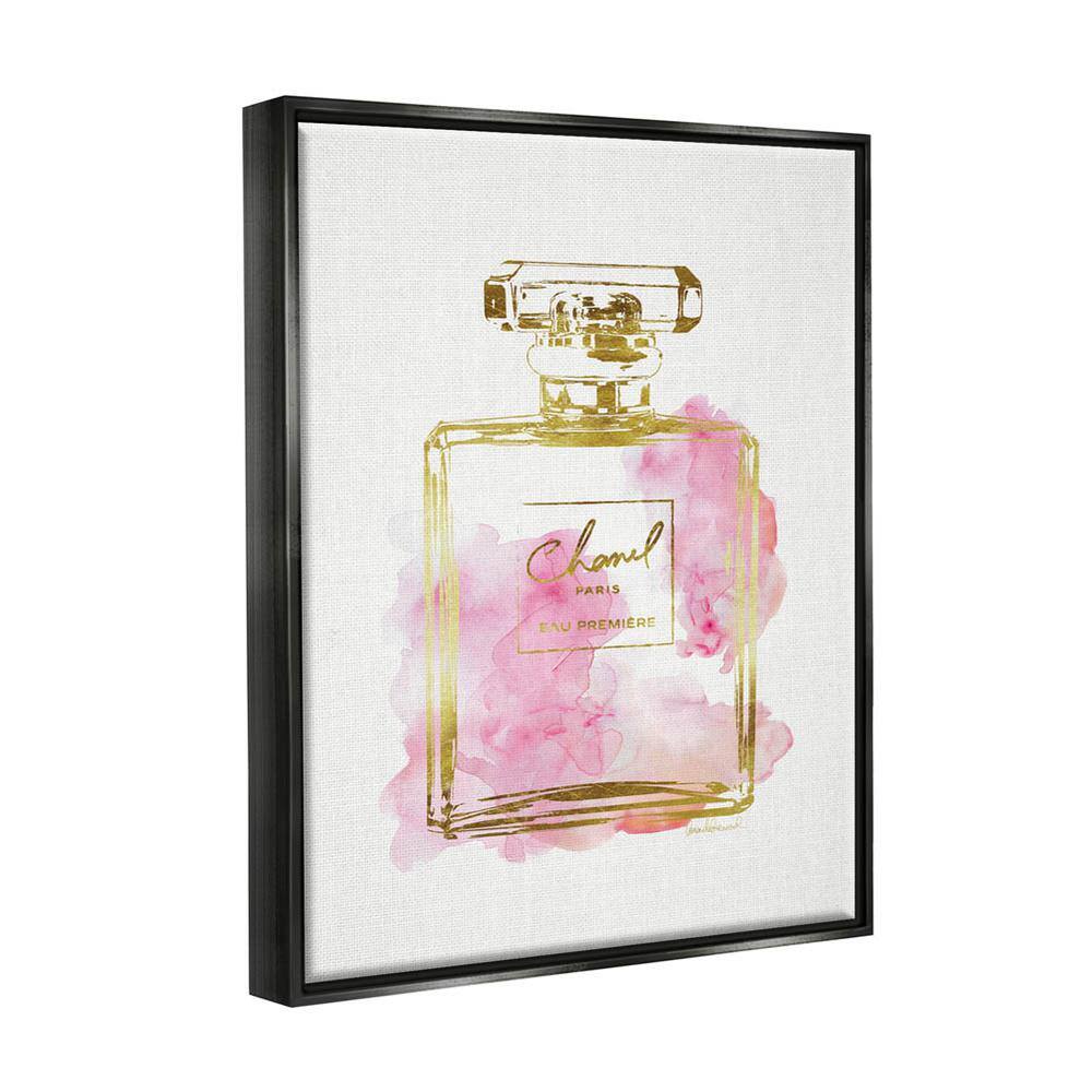 Glam Gold and Pink Perfume Bottle Canvas Print with Black Frame